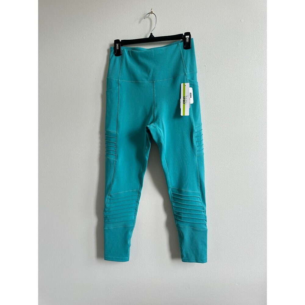 Nicole Miller Sport High Waisted 7/8 Activewear Moto Leggings In Teal Size L